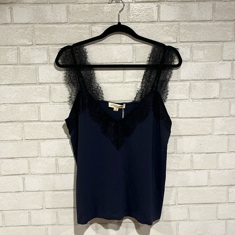 NWT Lovestitch Navy & Black Lace Detail Top